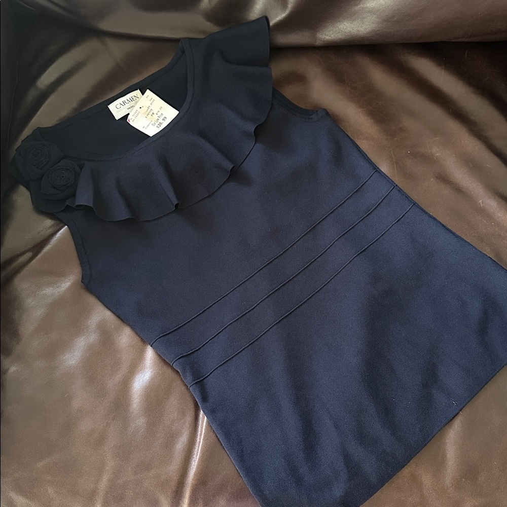 NWT Deep Navy Structured Sleeveless Ruffle Top